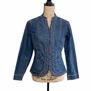 Chico’s platinum ruffle edge denim jean jacket